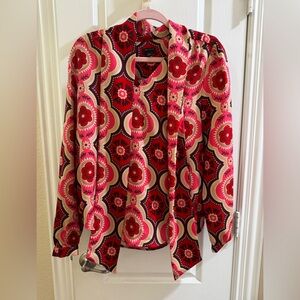 Ann Taylor Red and Pink Patterned Blouse